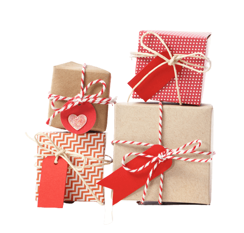 Stack of handcraft gift boxes on transparent background